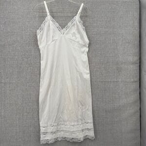 Vintage Slip Dress Movie Star‎ White Nylon Lace Trim Sz M Lingerie USA Y2K